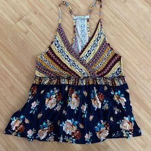 Chloe K racerback floral blouse